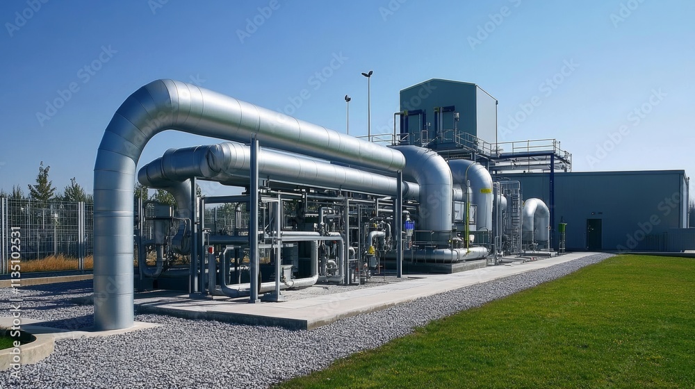 Obraz premium Waste to energy technology, plant generating energy from waste, with pipes and clean technology infrastructure