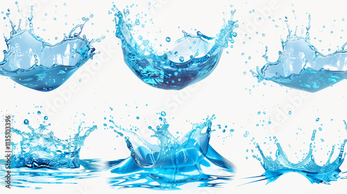 Transparent PNG of a Set of Blue Water Splashes – Perfect for Creative and Fluid Designs