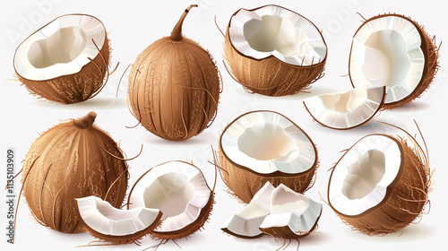 Transparent PNG of a Set of Delicious Coconuts – Perfect for Tropical and Food Designs