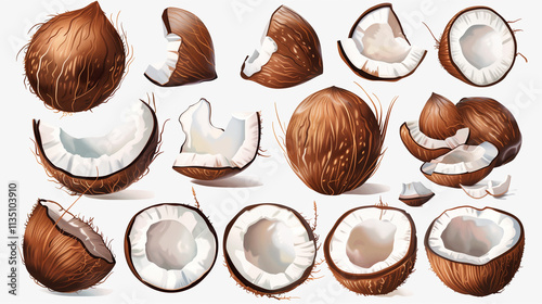 Transparent PNG of a Set of Delicious Coconuts – Perfect for Tropical and Food Designs
