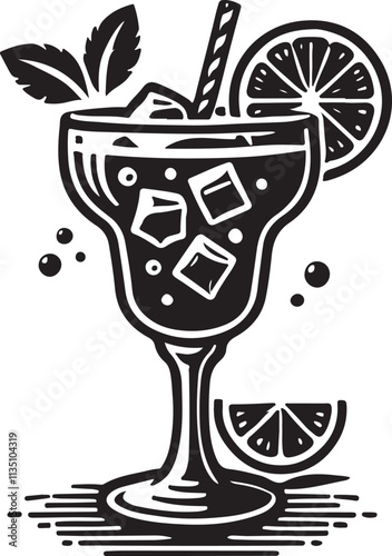 Cocktail vector icon set in black and white color