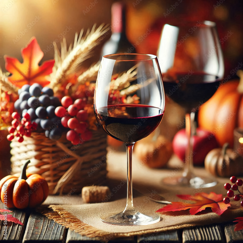 A glass of red drink against the backdrop of an autumn still life. A glass of red drink against the backdrop of an autumn still life.
