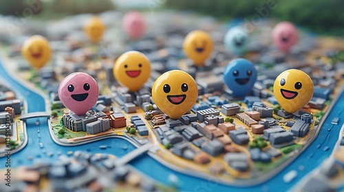 Sentiment Mapping of a Digital City with Hovering Emoticon Symbols photo