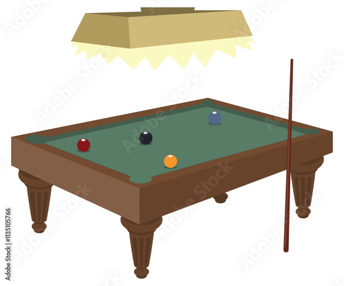 Pool table with lamp.