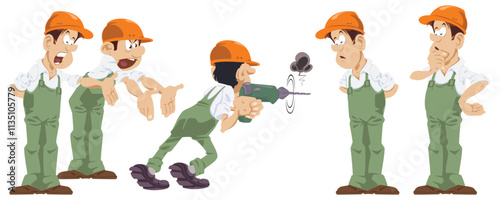 Set of funny builders.