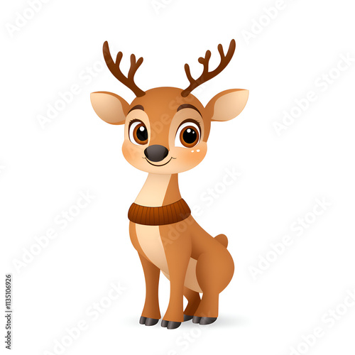 A cute cartoon deer character with big eyes and a cozy sweater, perfect for playful designs. photo