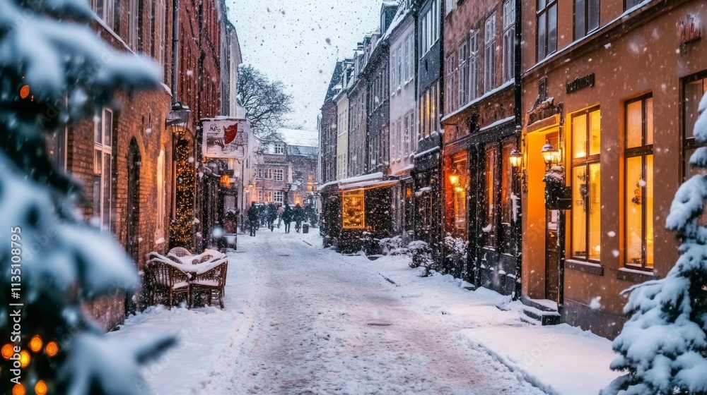 Winter Wonderland City Street with Snow Winter Wonderland City Street with Snow