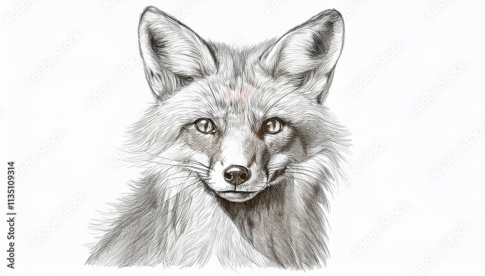 Fox sketched in pencil on white background Fox sketched in pencil on white background