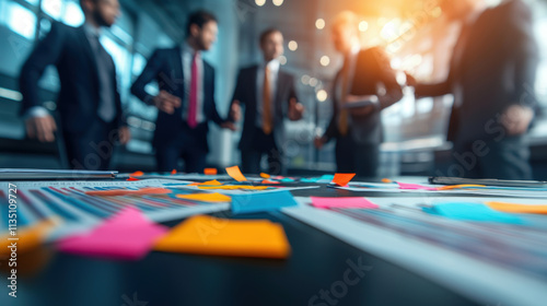 Wallpaper Mural Out of focus image of business team discussing ideas with colorful notes Torontodigital.ca