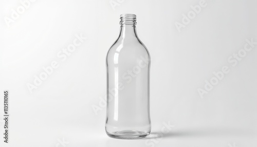 Transparent glass bottle on a white background with a sleek design