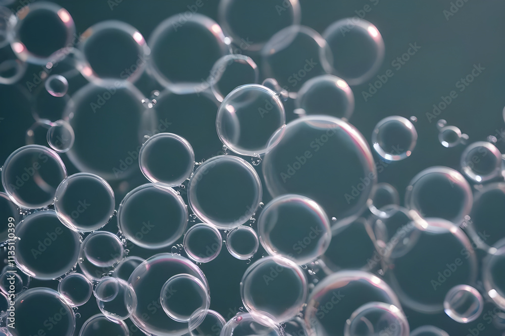 Multiple soap bubbles floating on dark background creating abstract pattern Multiple soap bubbles floating on dark background creating abstract pattern