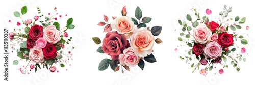 Set of A close-up of a blooming pink rose covered in morning dew on transparent png background on transparent png background 