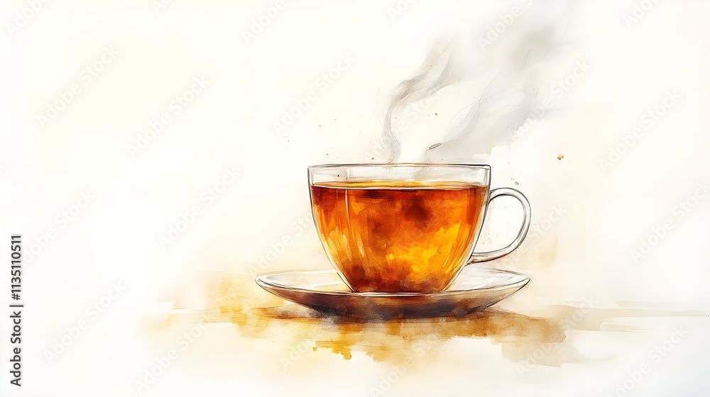 A Warm and Inviting Cup of Tea with Steam Rising, Capturing the Essence of Comfort and Relaxation in a Serene Artistic Style, Perfect for Beverage-Themed Projects