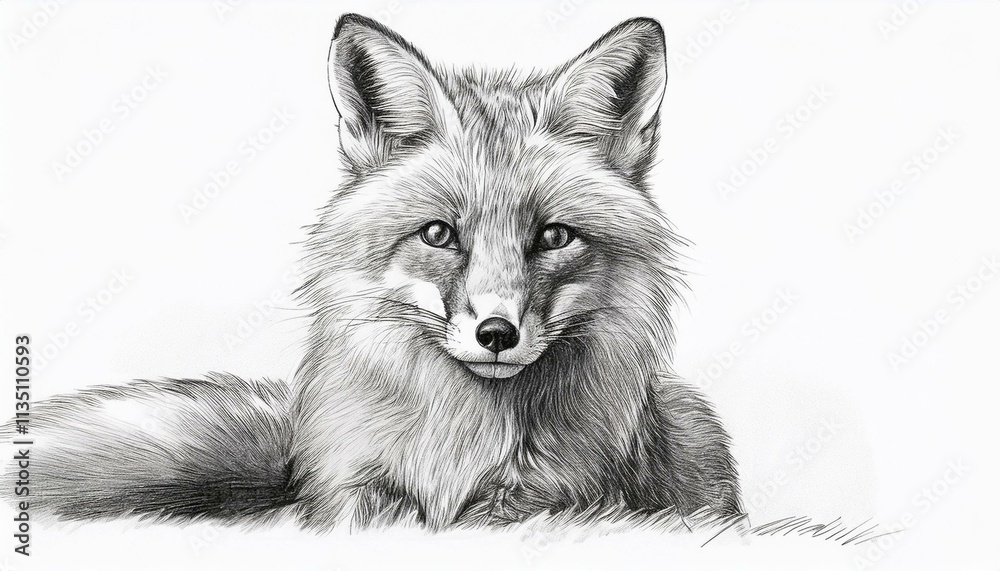 Fox sketched in pencil on white background Fox sketched in pencil on white background