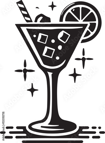 Cocktail vector icon set in black and white color