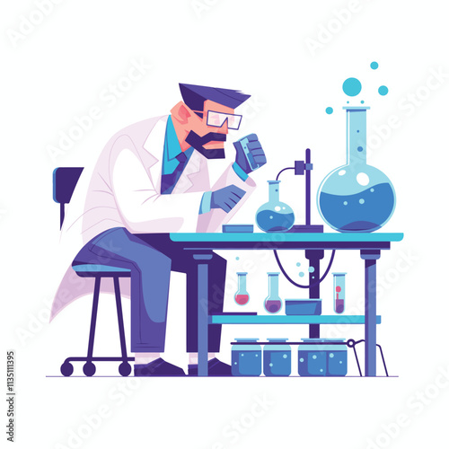 Illustration of a person in a laboratory doing an experiment
