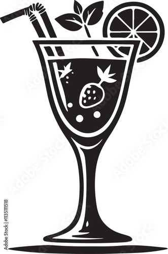 Cocktail vector icon set in black and white color