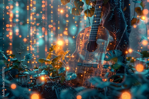 Enchanted Guitar in a Magical Forest Setting