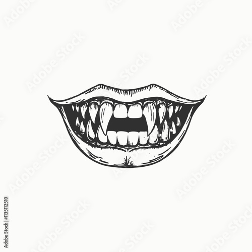 Evil gothic mouth pictogram. Scary teeth sign isolated object on a white background