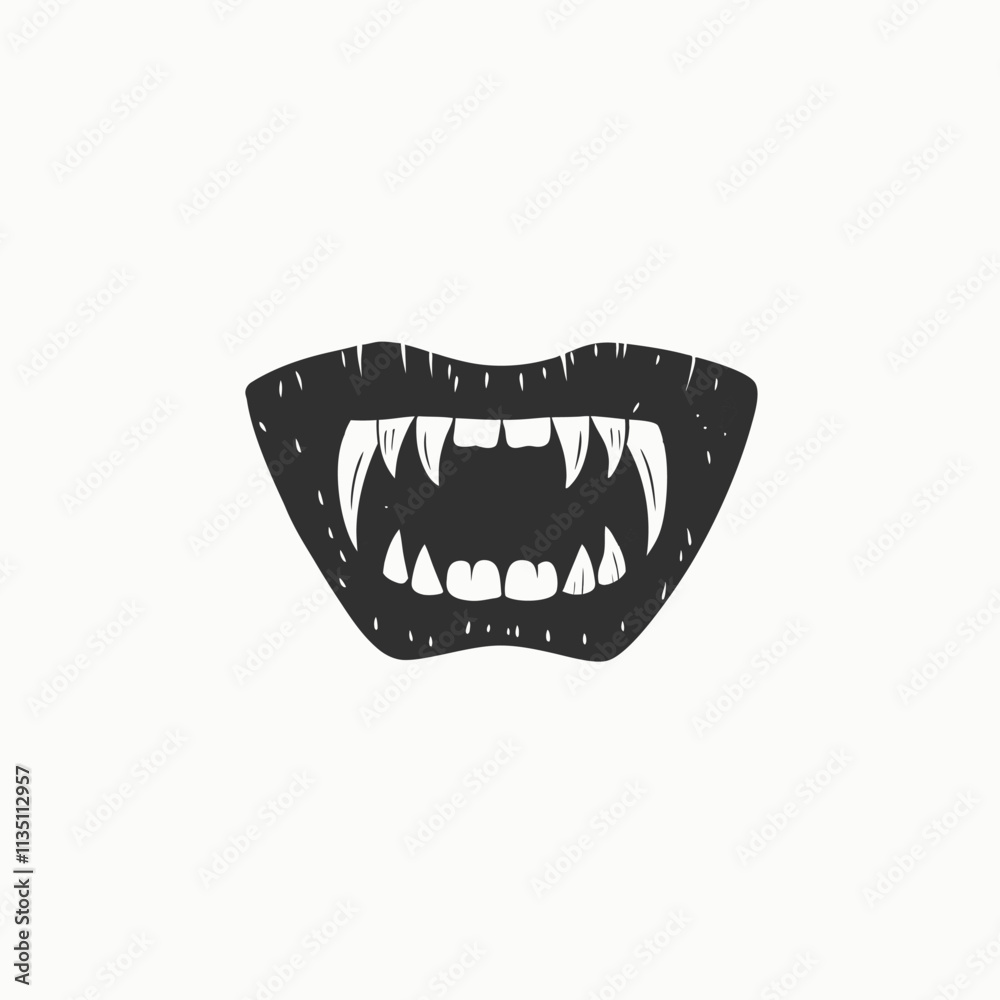Naklejka premium Vampire mouth with fangs. Open female red lips with vampire teeth isolated on white background