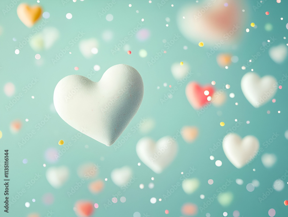 Floating hearts in a dreamy, colorful background create a whimsical, romantic atmosphere. Floating hearts in a dreamy, colorful background create a whimsical, romantic atmosphere.