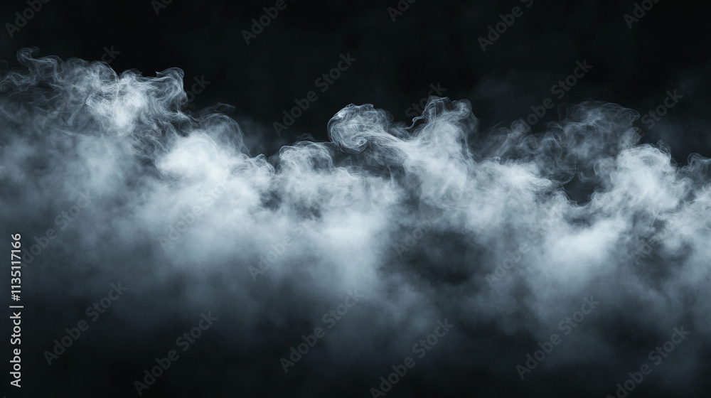A stream of fog flows gracefully against a black background. Generative AI A stream of fog flows gracefully against a black background. Generative AI