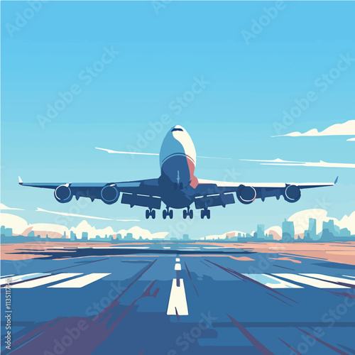 Vector illustration of a plane taking off from the airport.
