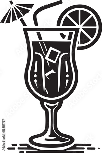 Cocktail vector icon set in black and white color