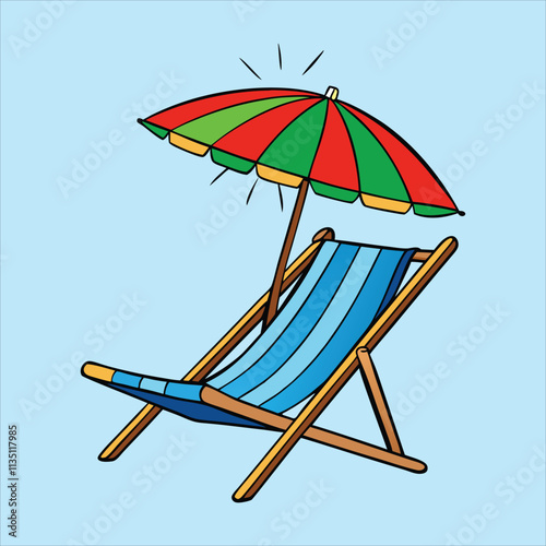 beach chair with umbrella cartoon vector 