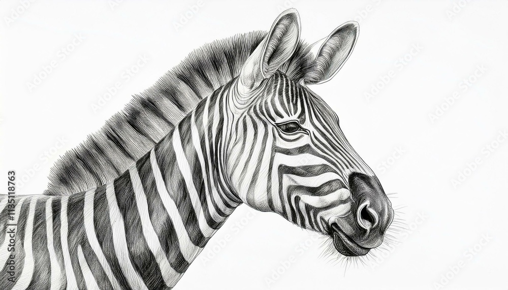 Zebra sketched in pencil on white background Zebra sketched in pencil on white background