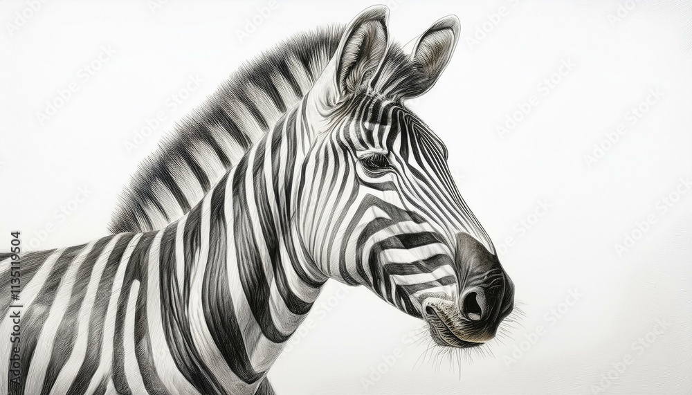 Zebra sketched in pencil on white background Zebra sketched in pencil on white background