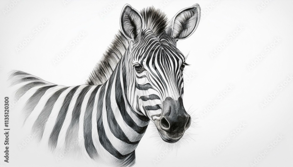 Zebra sketched in pencil on white background Zebra sketched in pencil on white background