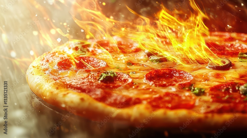 Artistic pizza depiction with stylized effects Artistic pizza depiction with stylized effects