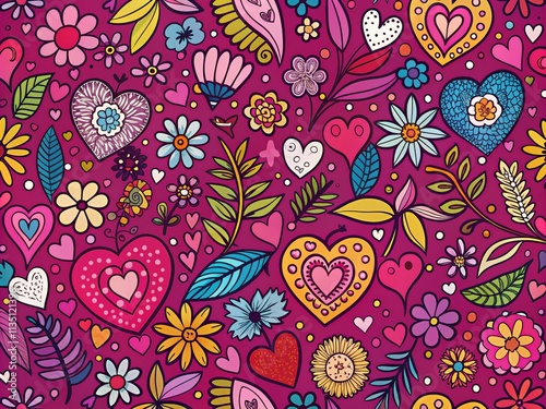 Wallpaper Mural Romantic Doodle Pattern on Viva Magenta Background for Valentine's Day, Weddings, and Mother's Day Celebrations with a Touch of Elegance and Charm Torontodigital.ca