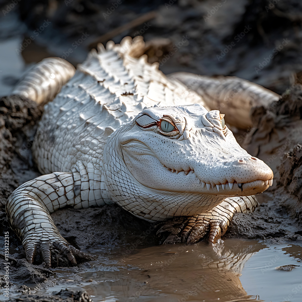 Obraz premium Unique White Alligator in Natural Habitat