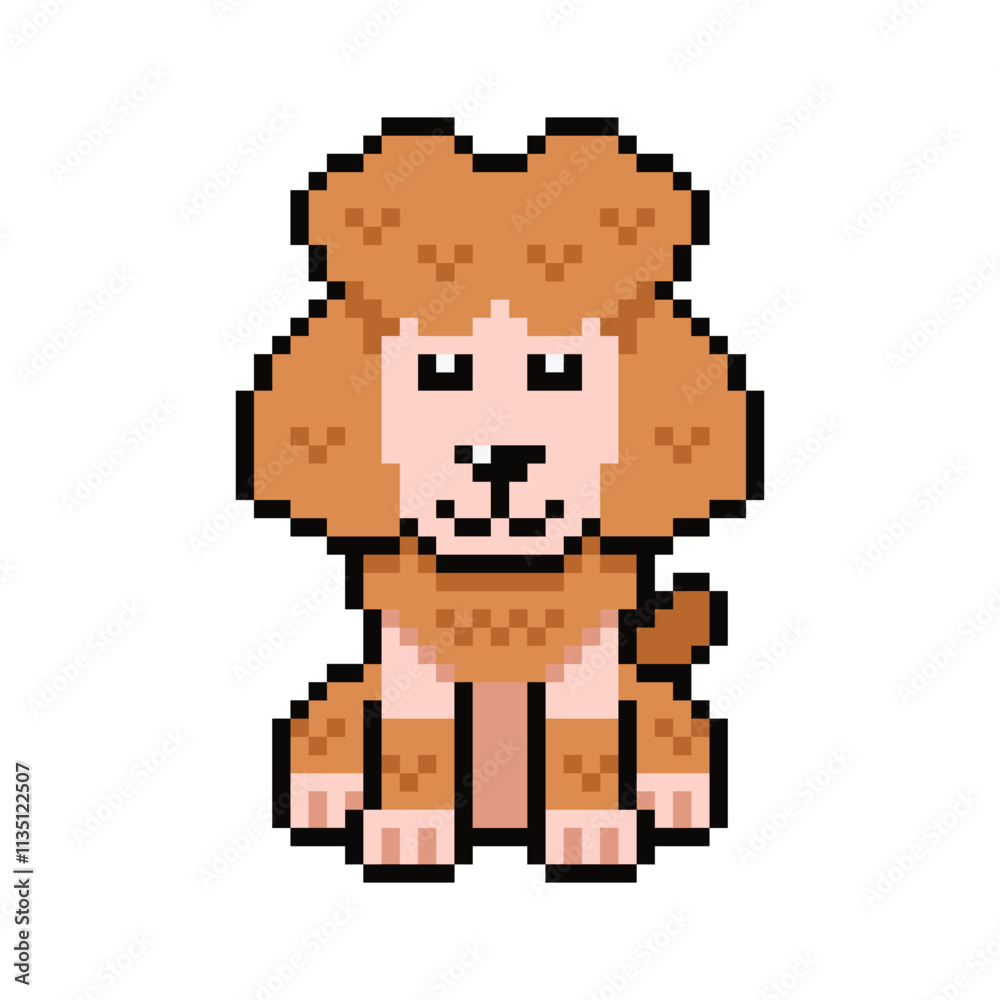 Fototapeta premium Pixel art cute poodle dog vector in retro style for design.
