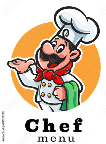 chef with mustache cartoon logo mascot