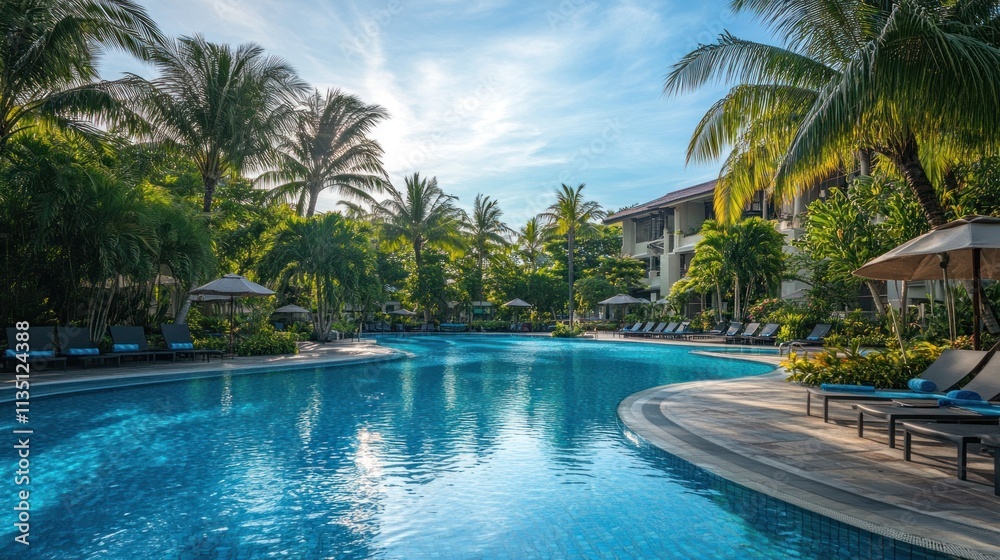 Fototapeta premium Luxury Resort Poolside Paradise: Tropical Getaway