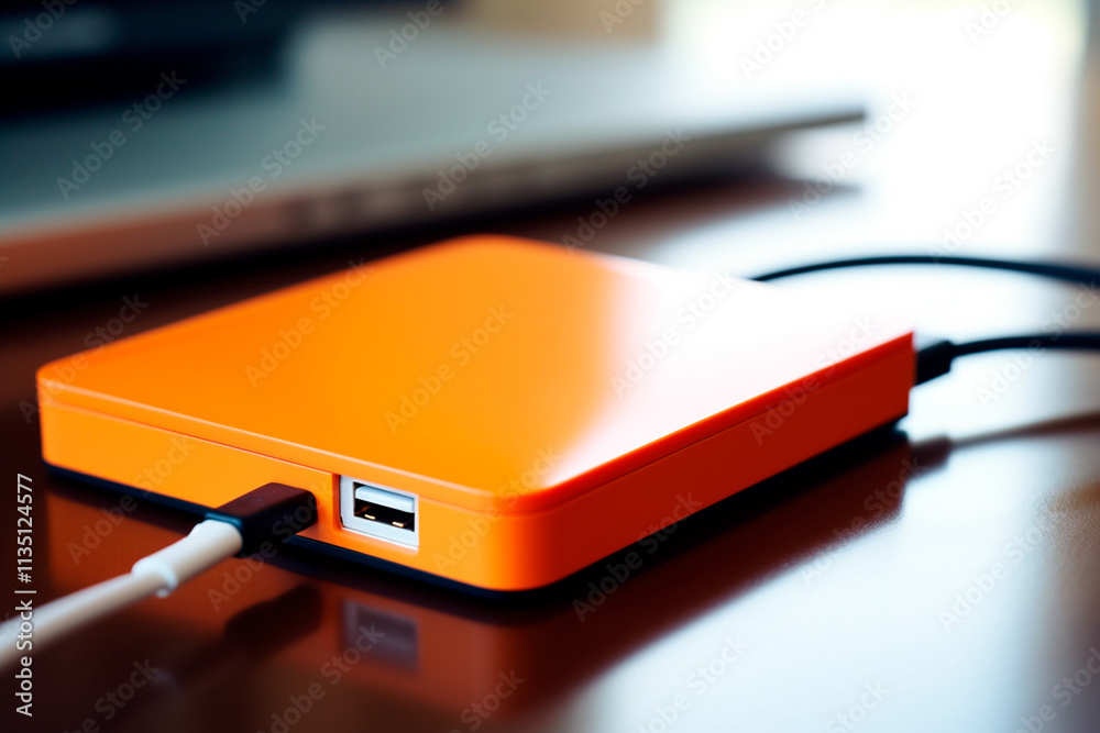 Orange portable external hard drive designed for fast and reliable data management. Orange portable external hard drive designed for fast and reliable data management.