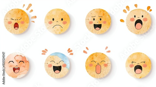 Colorful Set of Cartoon Emotion Faces Expressing Joy, Sadness, Anger, Surprise, and More for Use in Various Creative Projects and Designs