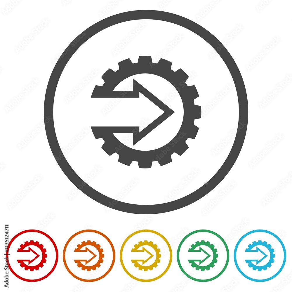 Gear Integration icon. Set icons in color circle buttons