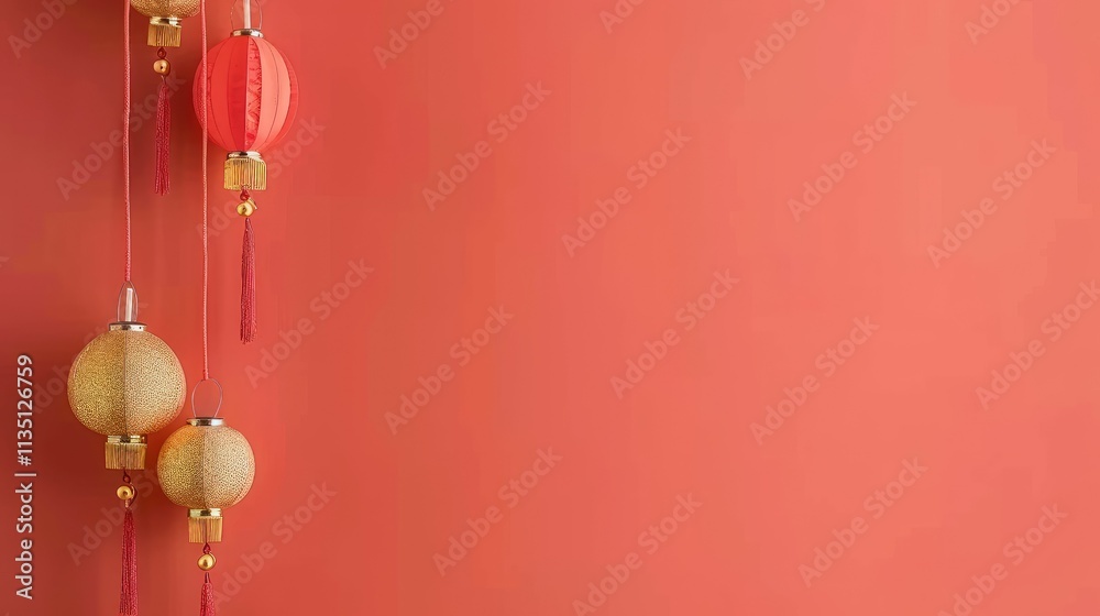Decorative Chinese Lanterns Hanging on Coral Wall, Symbolizing Celebration and Traditions for Festivals and Events in Asian Culture with Rich Textures and Vibrant Shades Decorative Chinese Lanterns Hanging on Coral Wall, Symbolizing Celebration and Traditions for Festivals and Events in Asian Culture with Rich Textures and Vibrant Shades