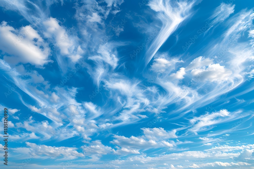 Serene Sky with Wispy Clouds and Vibrant Blue Background Serene Sky with Wispy Clouds and Vibrant Blue Background