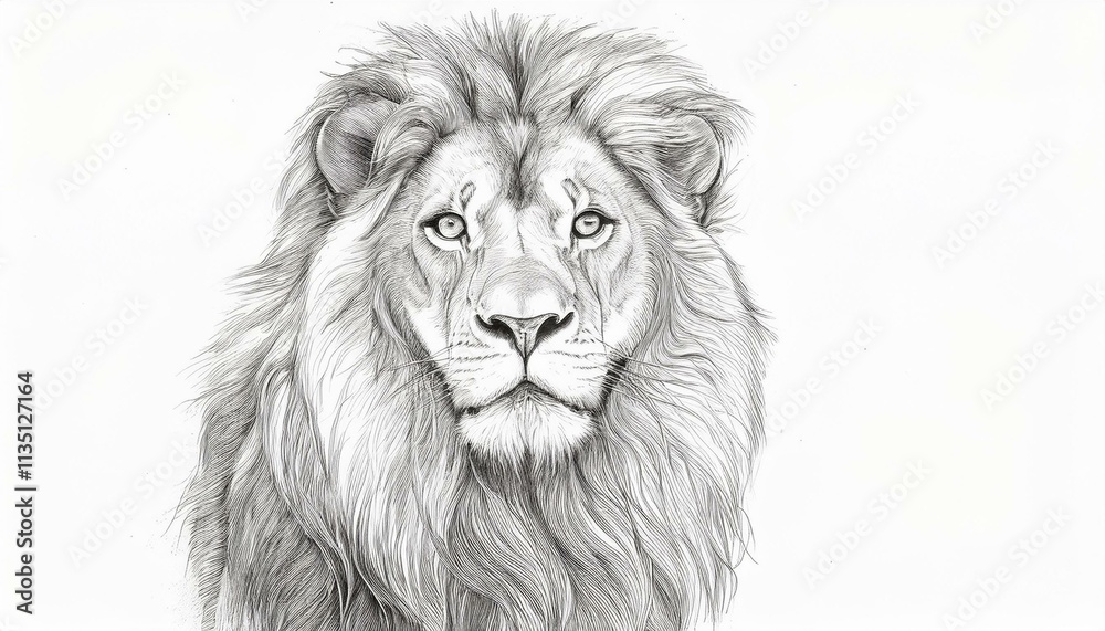 Lion sketched in pencil on white background Lion sketched in pencil on white background