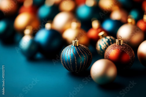 Cozy christmas ornaments on a winter table new year celebration holiday decor indoor setting close-up view festive spirit