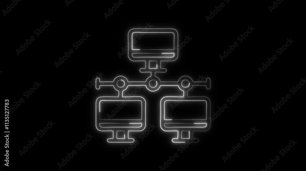 Glowing neon LAN icon isolated on black background. HD Video motion graphic animation Glowing neon LAN icon isolated on black background. HD Video motion graphic animation