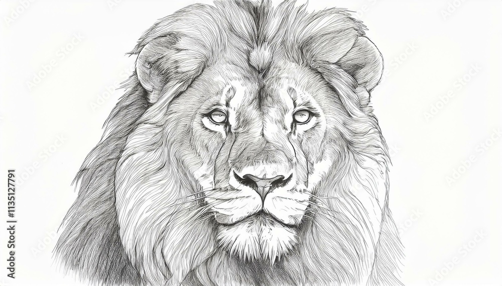 Lion sketched in pencil on white background Lion sketched in pencil on white background