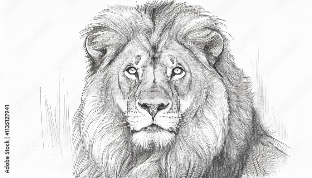Lion sketched in pencil on white background Lion sketched in pencil on white background