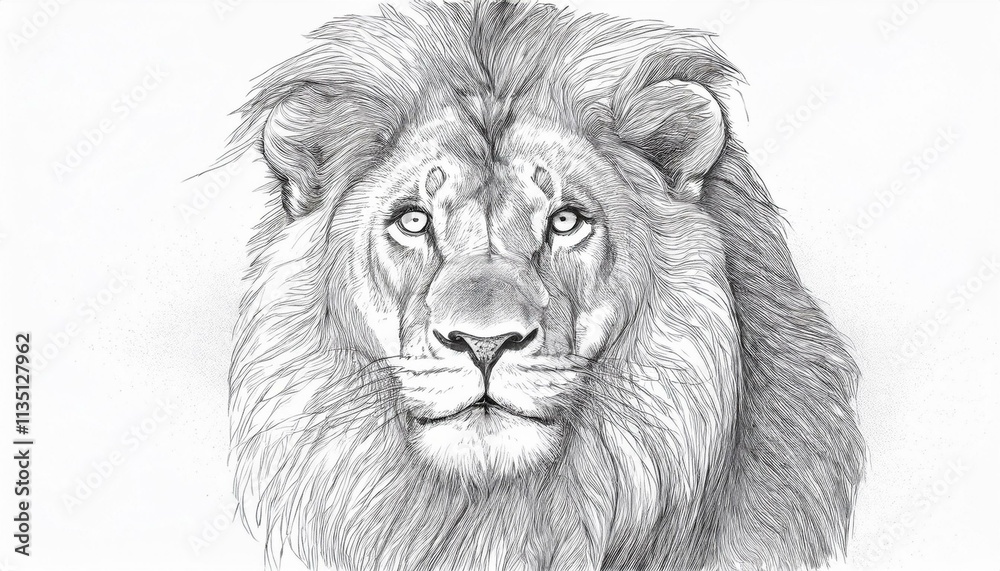 Lion sketched in pencil on white background Lion sketched in pencil on white background
