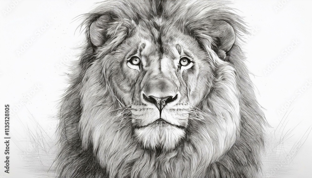 Lion sketched in pencil on white background Lion sketched in pencil on white background